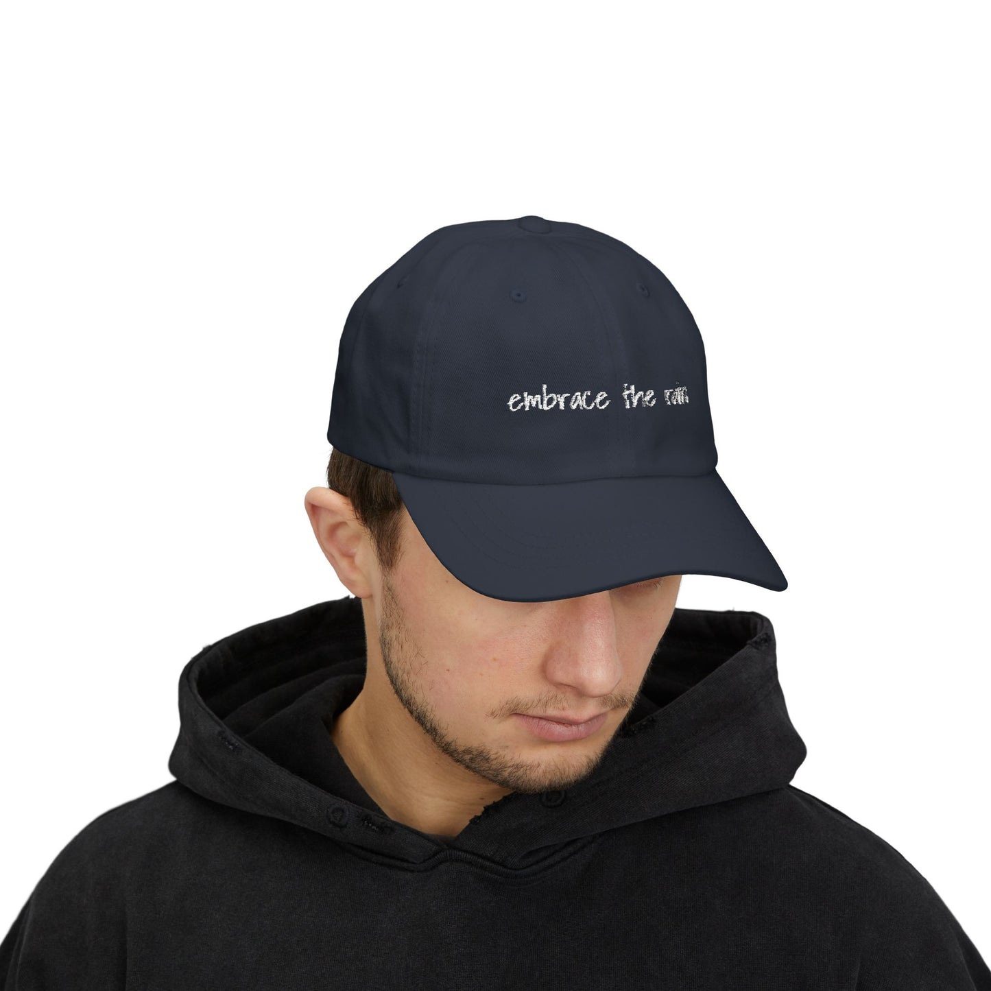 navy 'embrace the rain' - dad cap